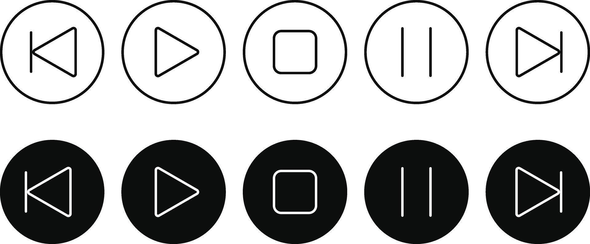 Play pause stop button icon. media button icons symbol. music start sign. Music buttons. audio player button vector