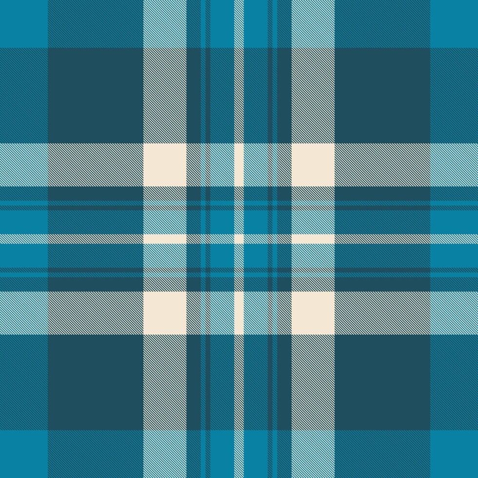Classic plaid pattern in cool blues and cream. Versatile for backgrounds, textiles, or adding a touch of traditional style to your designs. Seamless tile. vector