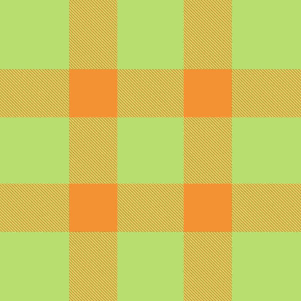 Retro plaid pattern in fresh, vibrant green and orange hues. Evokes rustic charm and spring vibes. Ideal for backgrounds, textiles, or graphic design projects. vector