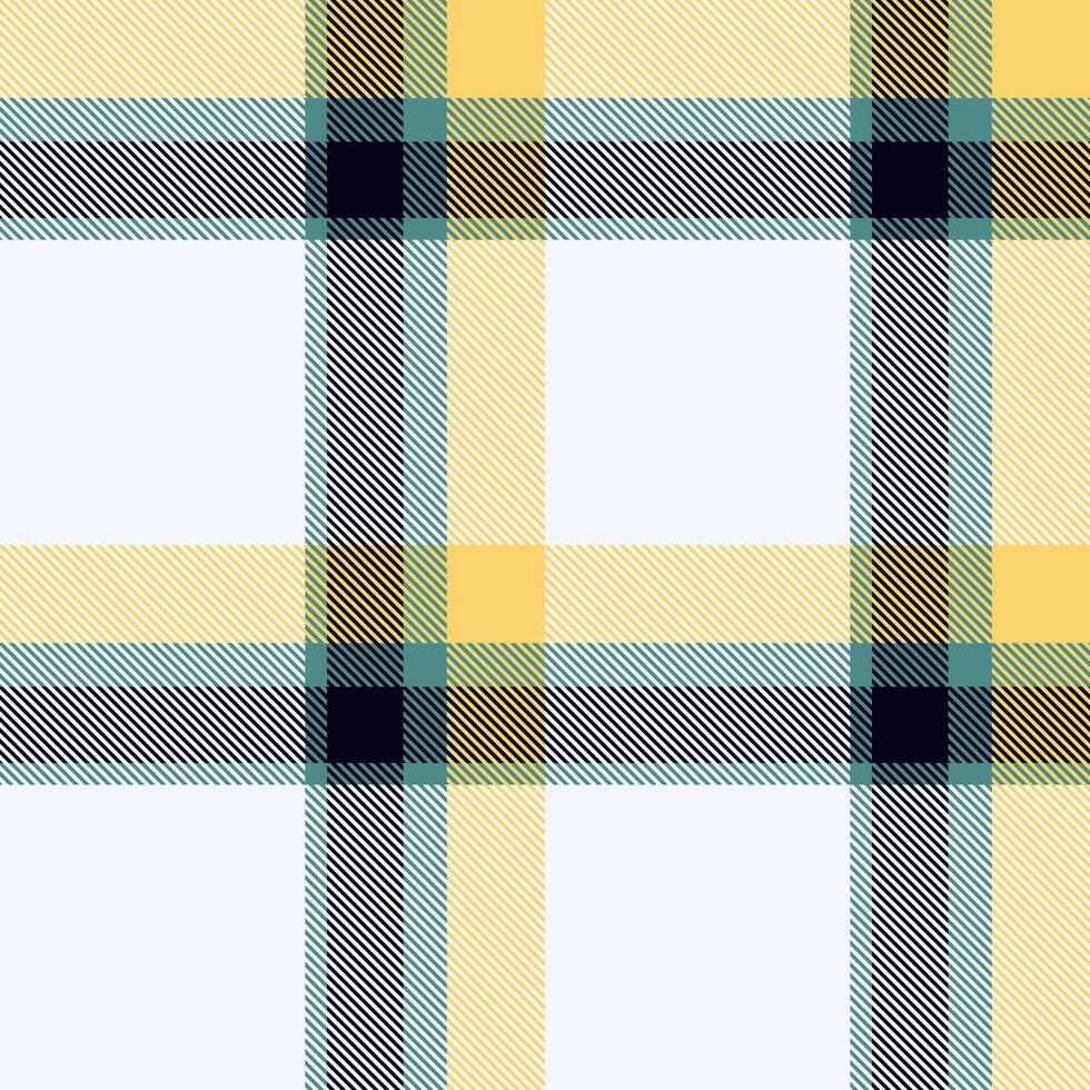 Modern plaid pattern featuring intersecting lines of yellow, teal, and black, creating a seamless repeat. Use for backgrounds, textiles, or designs. vector