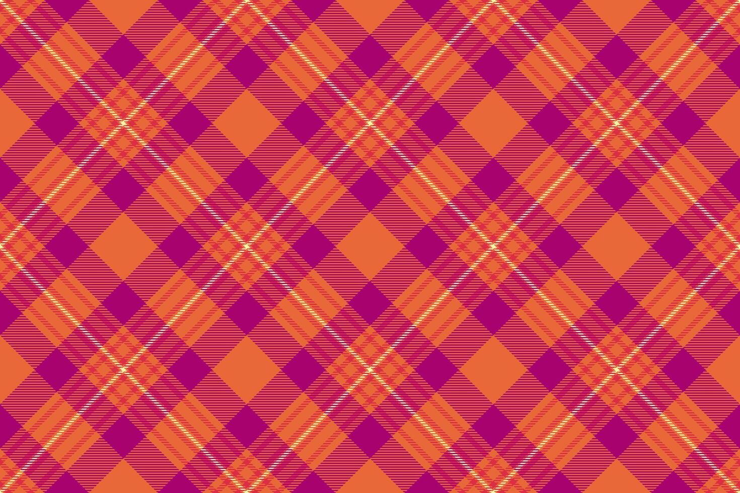 Vibrant, seamless tartan pattern with intersecting lines and squares in hues of orange, pink, and cream. Textile, fabric, fashion, and decorative design applications. vector