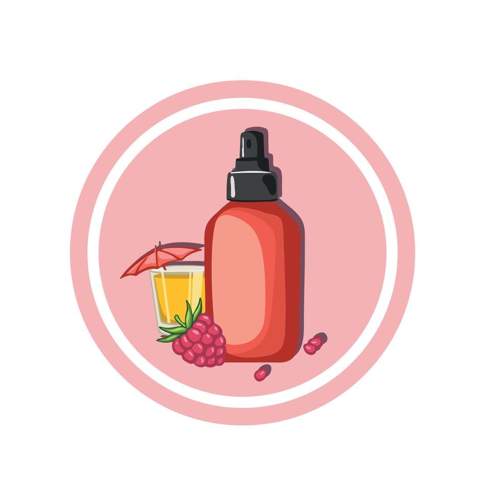 Pina Colada Spray Bottle with Raspberry, vector