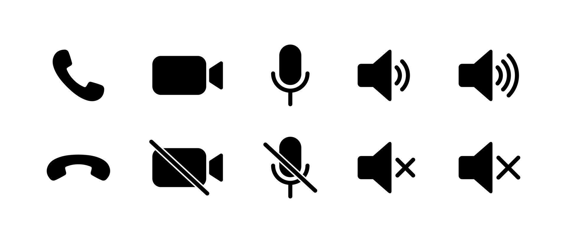 Phone receiver, call, microphone, mute, speaker volume, and silent icon. Communication element symbol vector