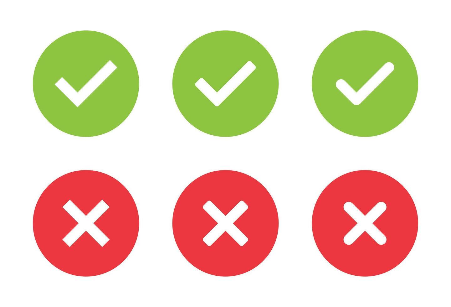Check and cross mark icon set in flat design. Tick and X symbol. Accept and reject sign vector