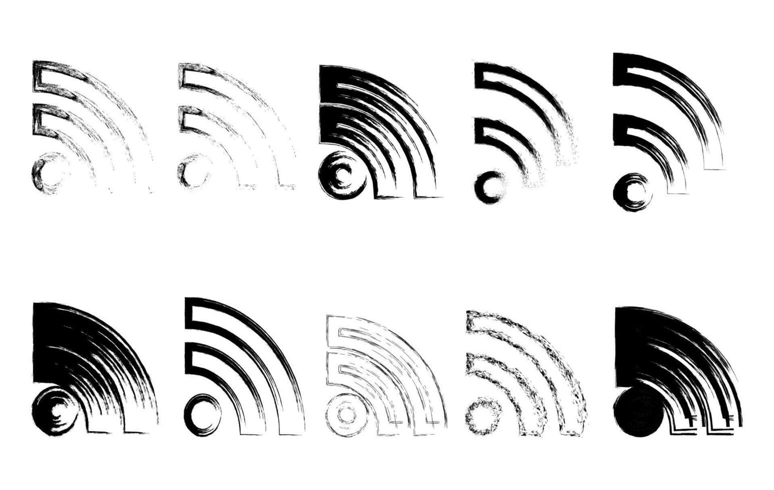 Artistic Hand-Drawn Wi Fi Signal Icons Created with Brush Strokes, Perfect for Technology, Internet, and Communication Themed Design Projects vector