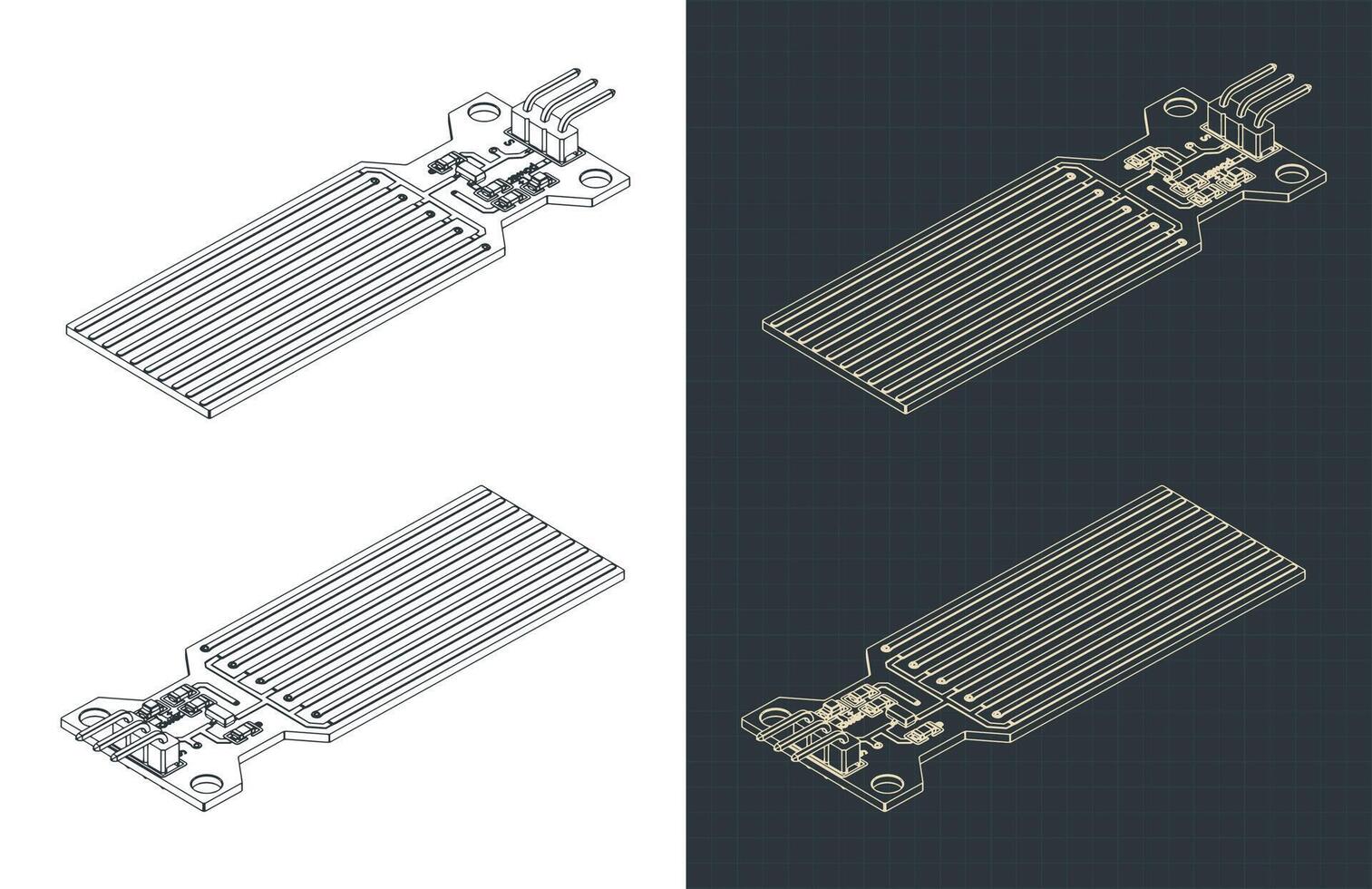 Arduino water level sensor isometric drawings vector