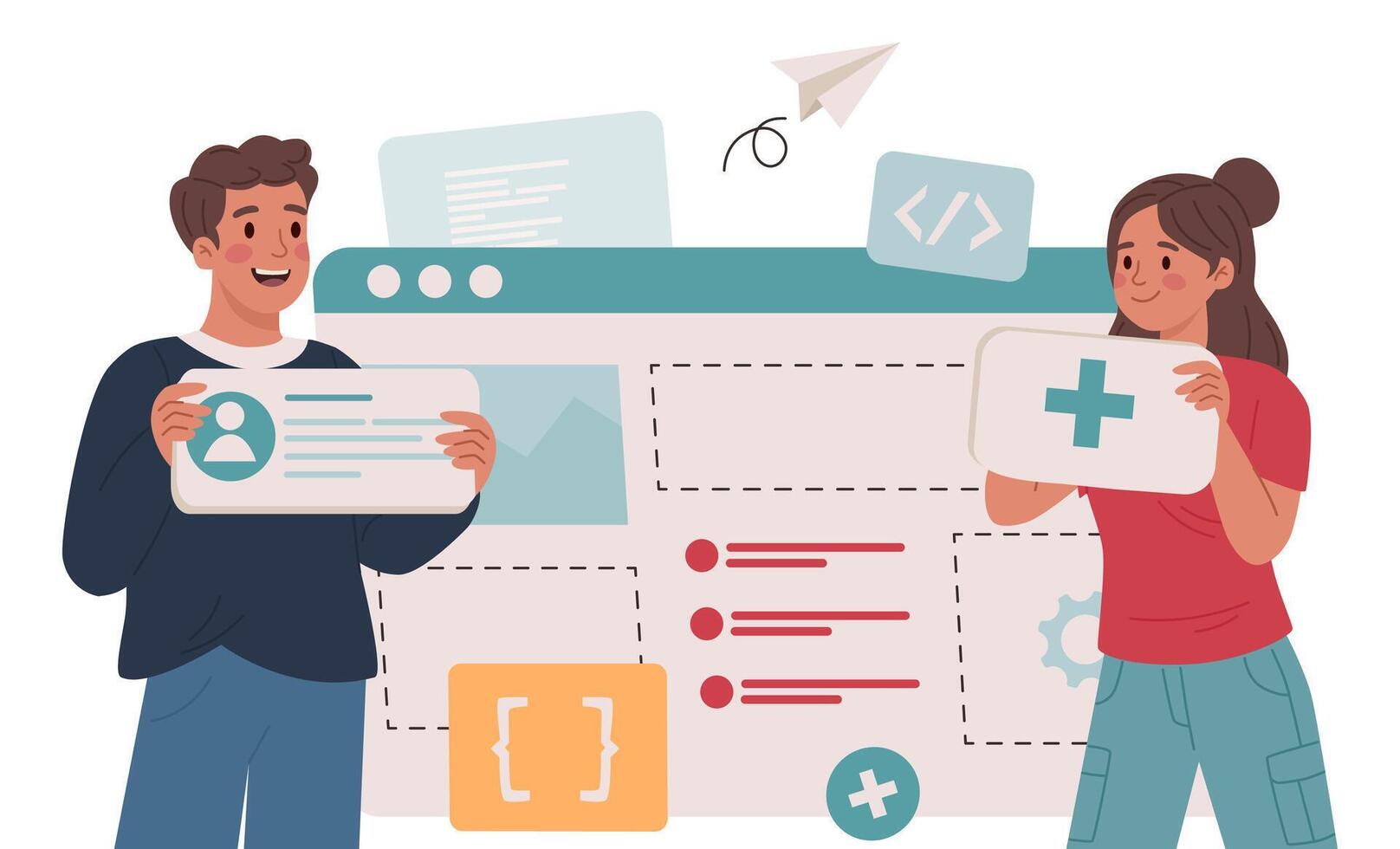 People with digital health interface elements vector