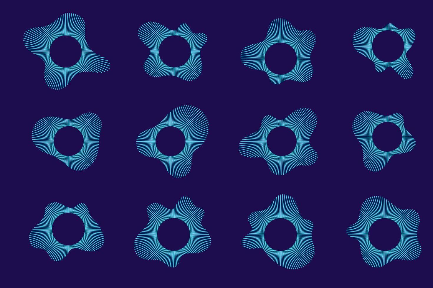 Sound wave circular pattern with neon radial lines and audio ripple effect. vector