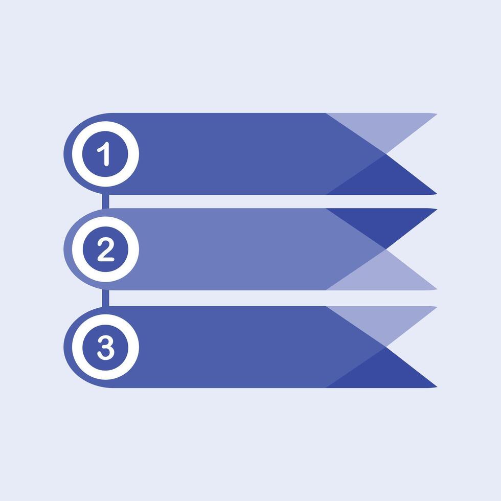 A clean and modern three-step infographic design featuring layered blue arrow labels for presentations and data visualization. vector