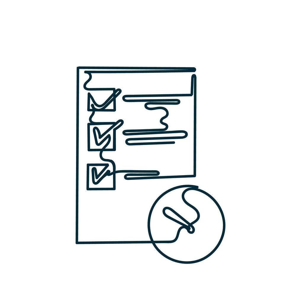 continuous line drawing check mark document and clock vector
