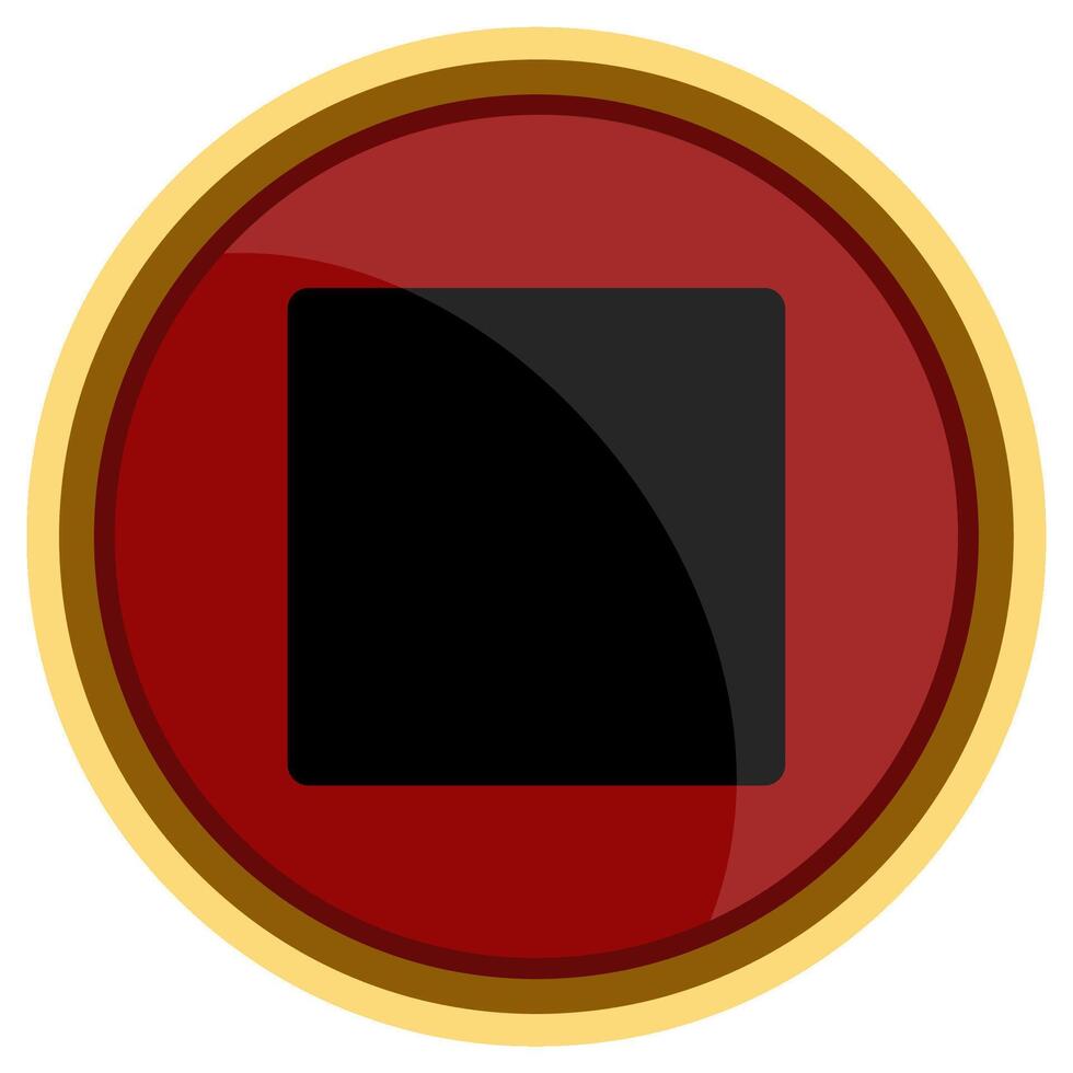 A glossy icon button with a black square shape centered in a red and gold circle vector