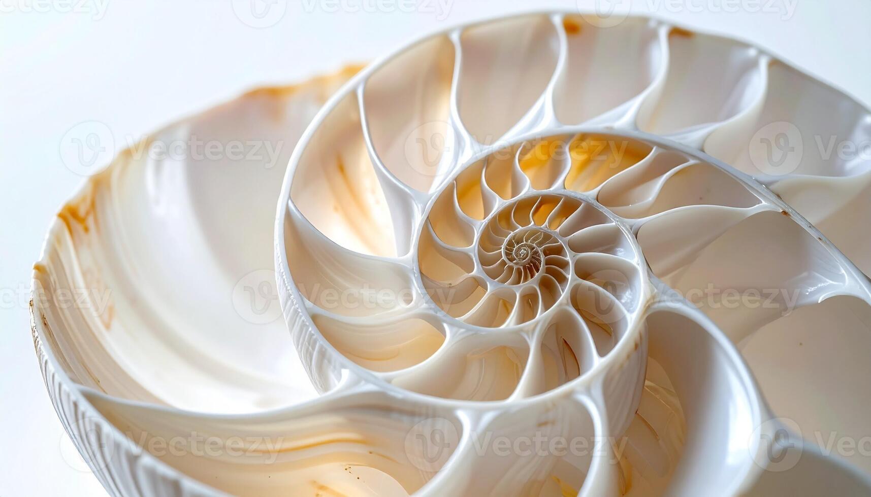 Nautilus Shell Spiral Golden Ratio, Fibonacci Sequence, Macro, white photo