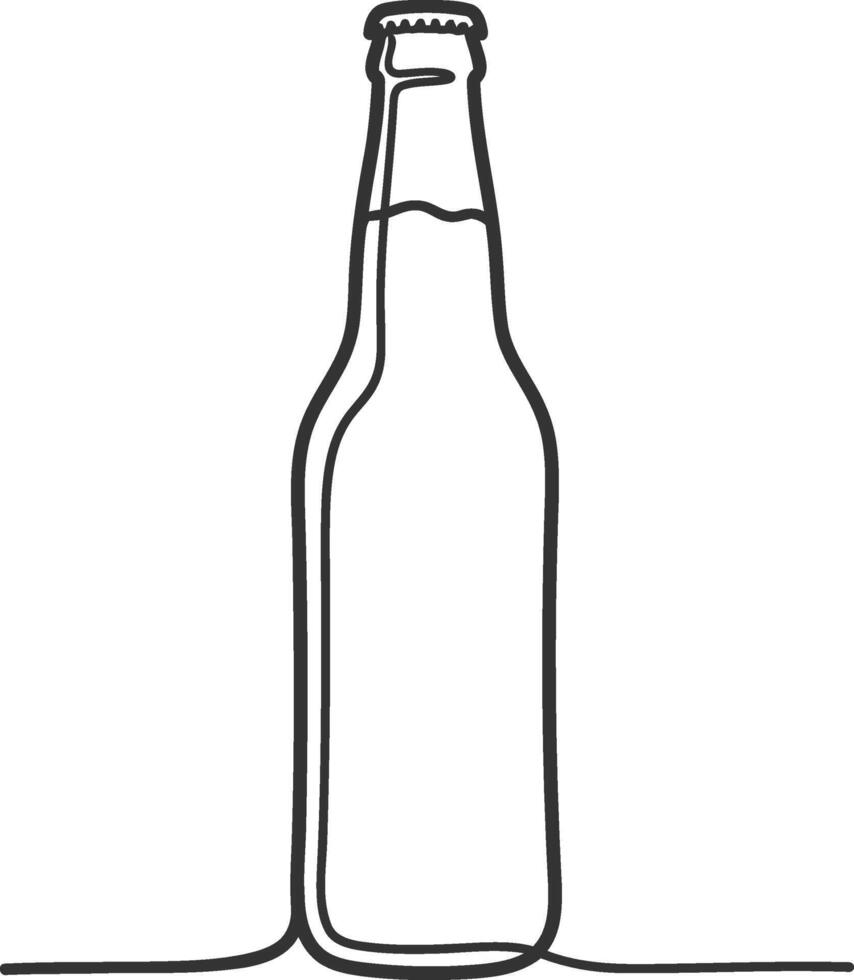 Continuous line art drawing of a beer bottle with cap design vector