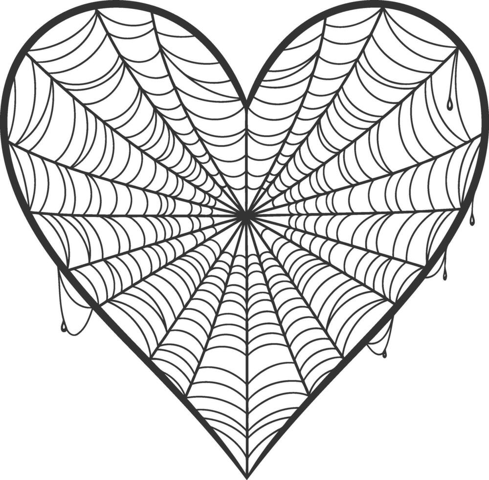 Spooky heart with intricate cobweb pattern outline art vector