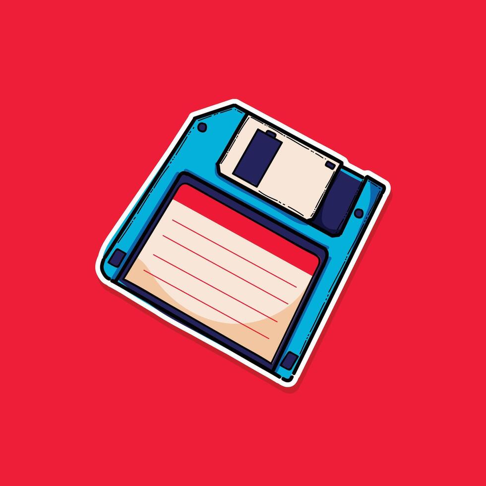 Retro Floppy Disk Icon With Blue Case On Red Background For Data Storage Theme vector