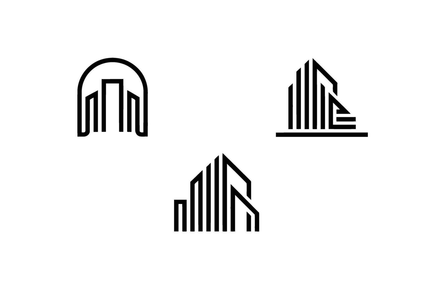 Three Abstract Geometric Building Logos in Black Outline on White Background architecture vector