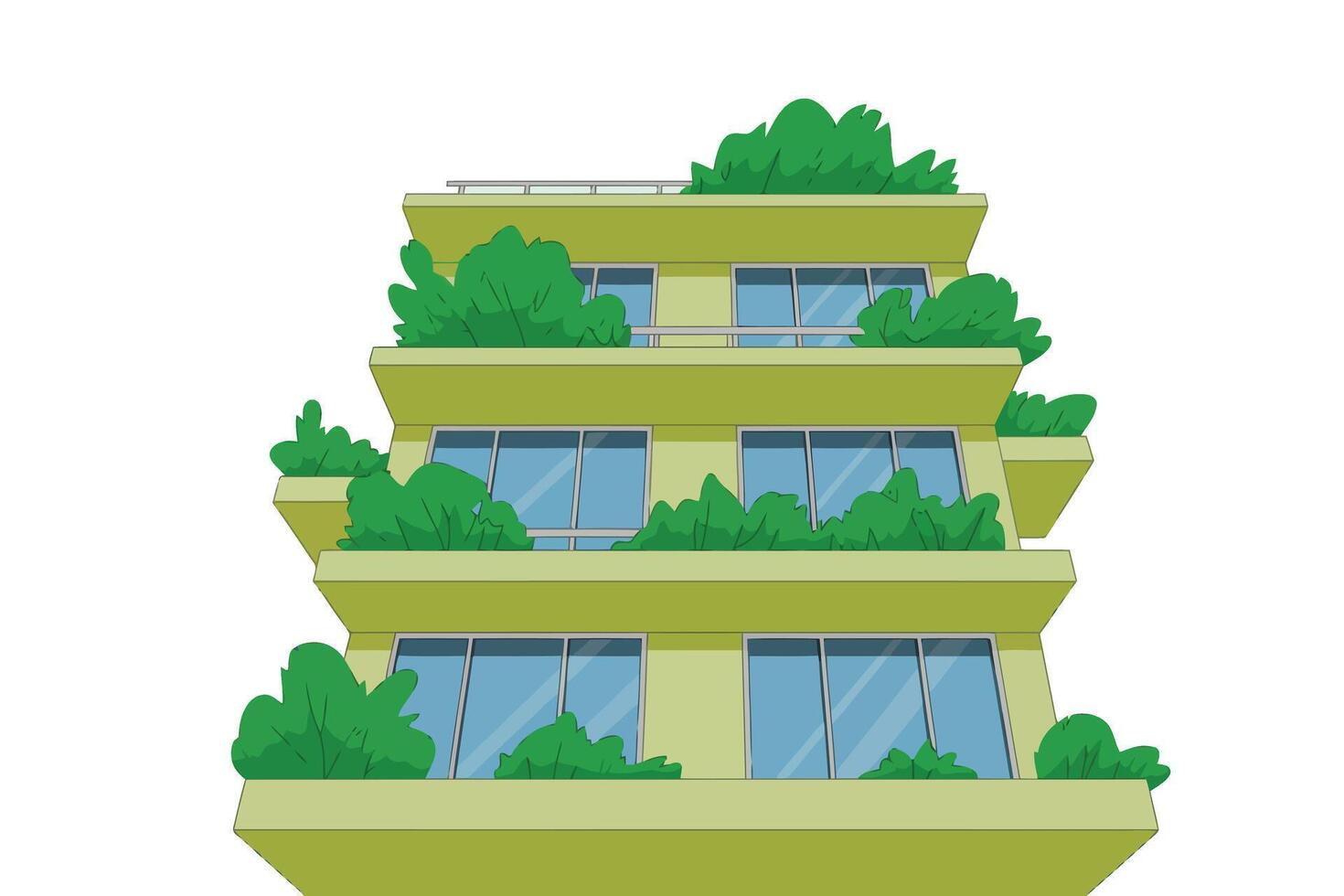 Modern Apartment Building With Greenery On Balconies And Rooftop architecture urban vector