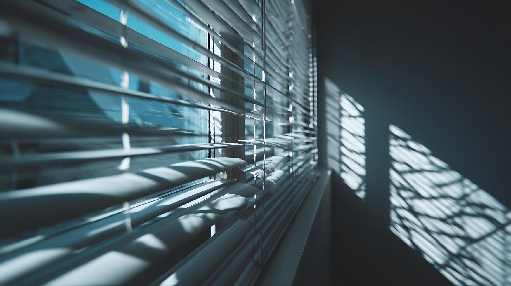 Light and Shadow Play Through Window Blinds Creating Abstract Patterns. photo