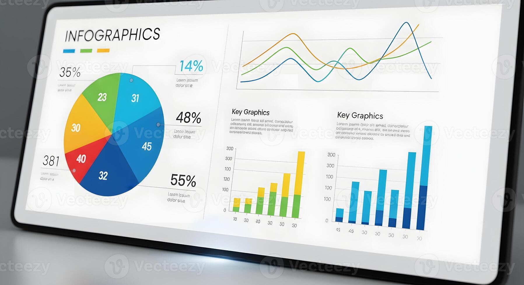 A tablet computer with a pie chart on it photo