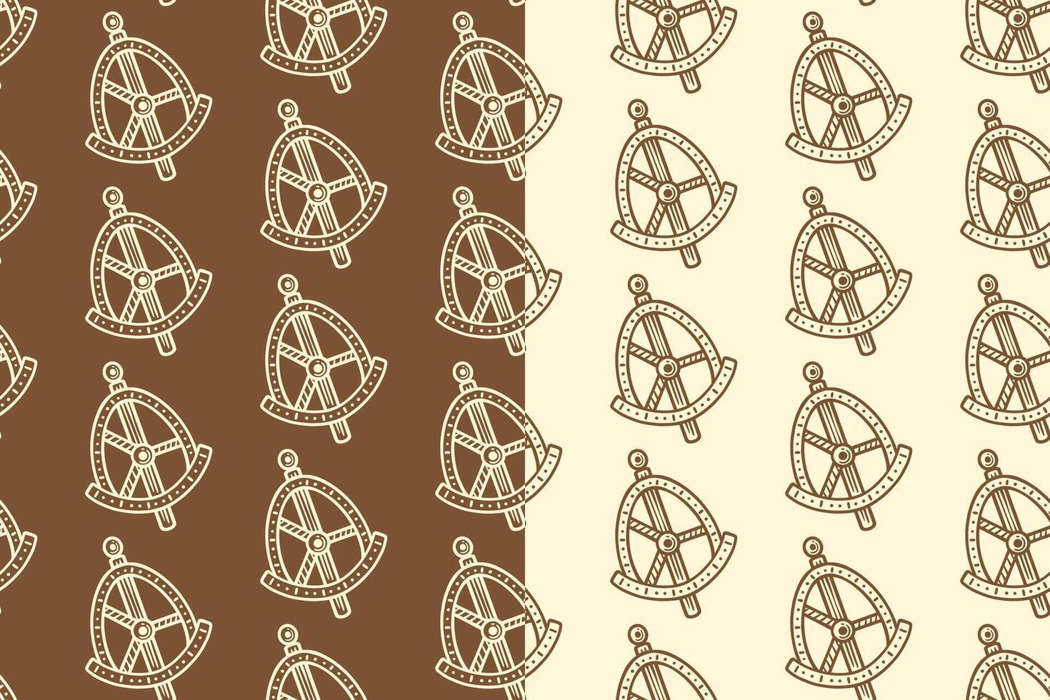 Celestial astrolabe engraving seamless pattern on tan beige background set for merchandise. Compass and directional line art doodle pattern background. Maritime navigation hatching motif wallpaper vector
