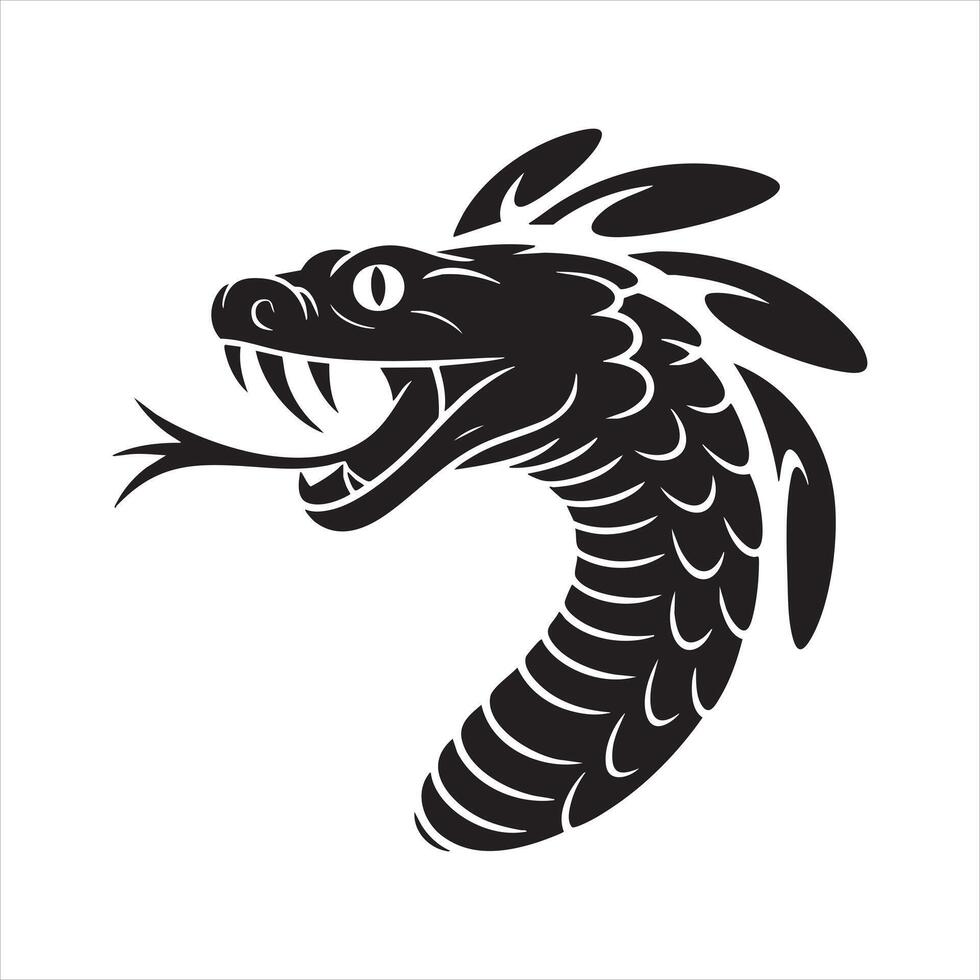 Snake head with open mouth showing fangs and tongue on white background vector