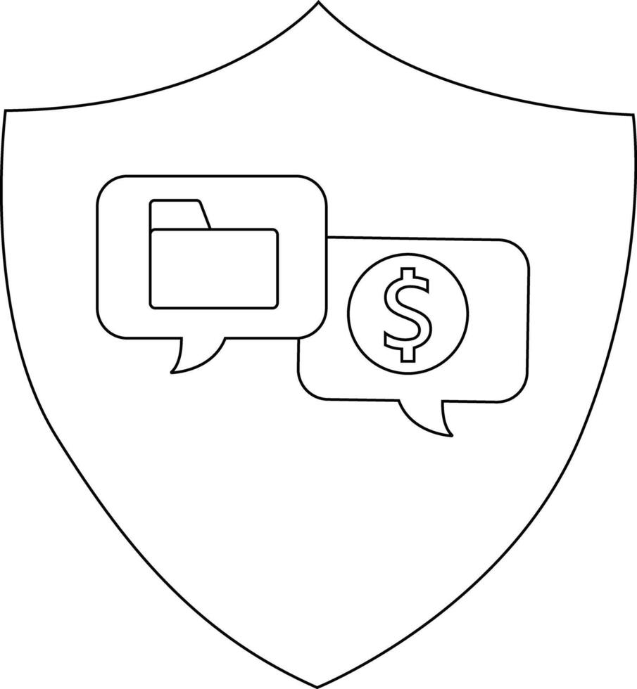 Shield with file and dollar sign speech bubbles vector