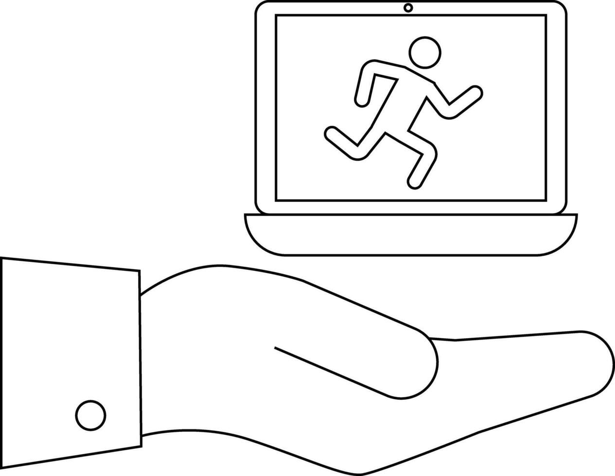 A hand holds a laptop displaying a running figure vector