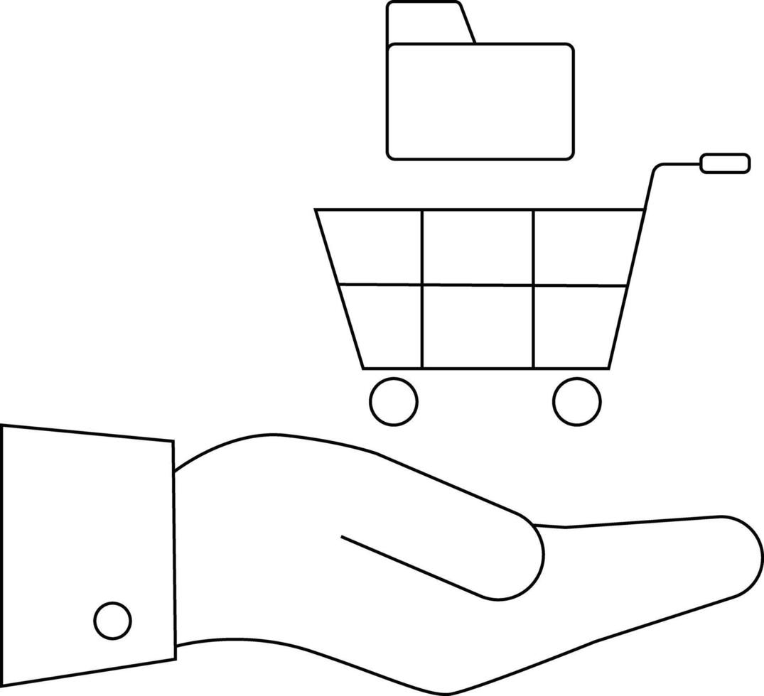 Hand holding a shopping cart with a folder hovering above it vector
