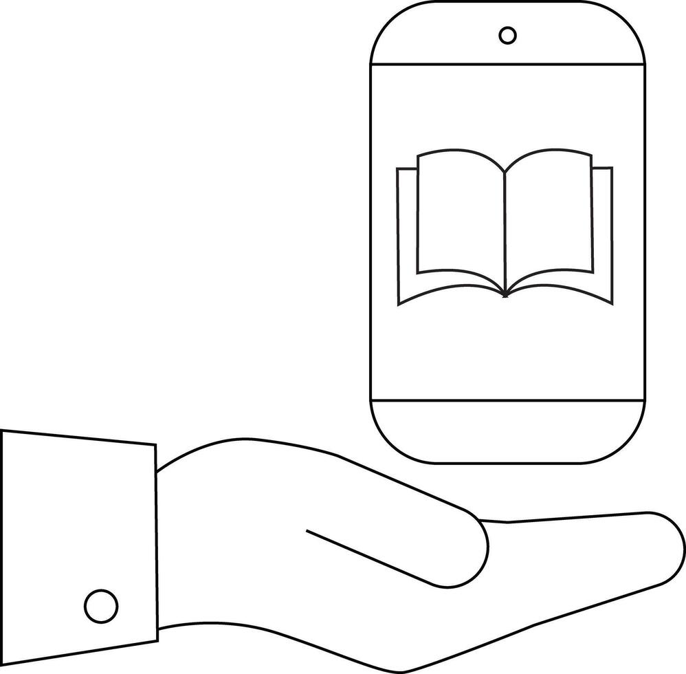 A hand holds a smartphone displaying an open book suggesting mobile reading or elearning vector
