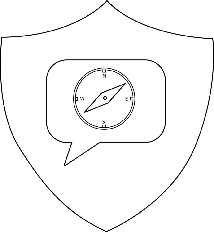 A shield containing a speech bubble with a compass inside vector
