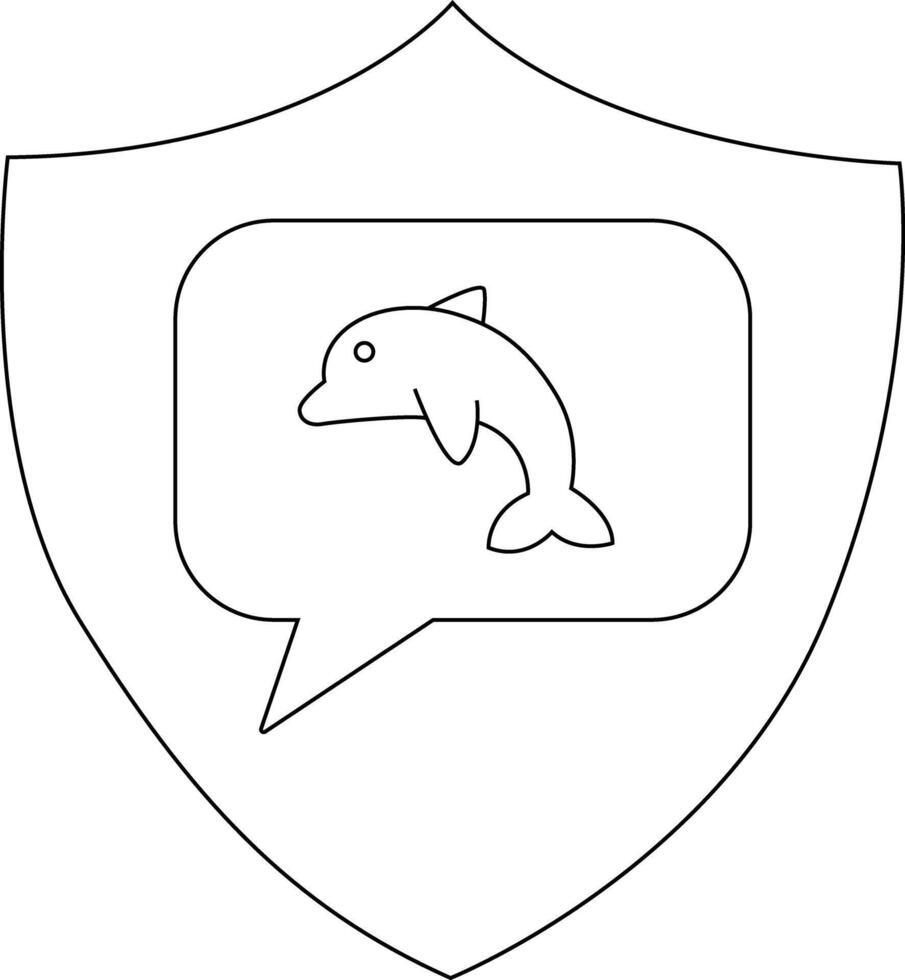 A shield containing a speech bubble with a dolphin inside vector