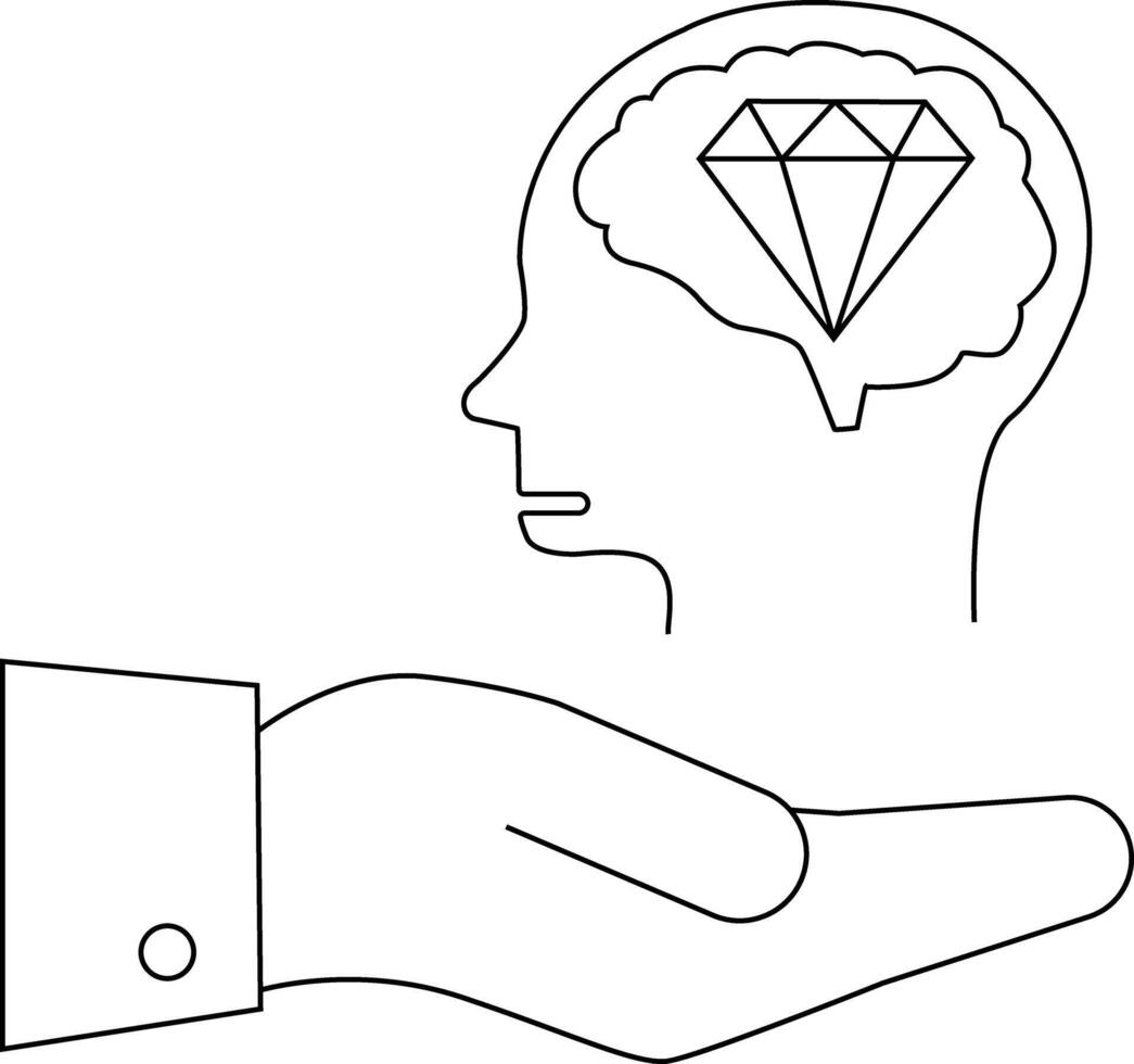 Outlined image shows a head with a diamond in the brain above an open hand with a suit sleeve vector