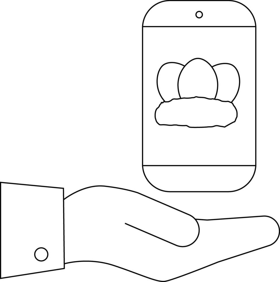 A hand holds a phone displaying three eggs in a nest vector