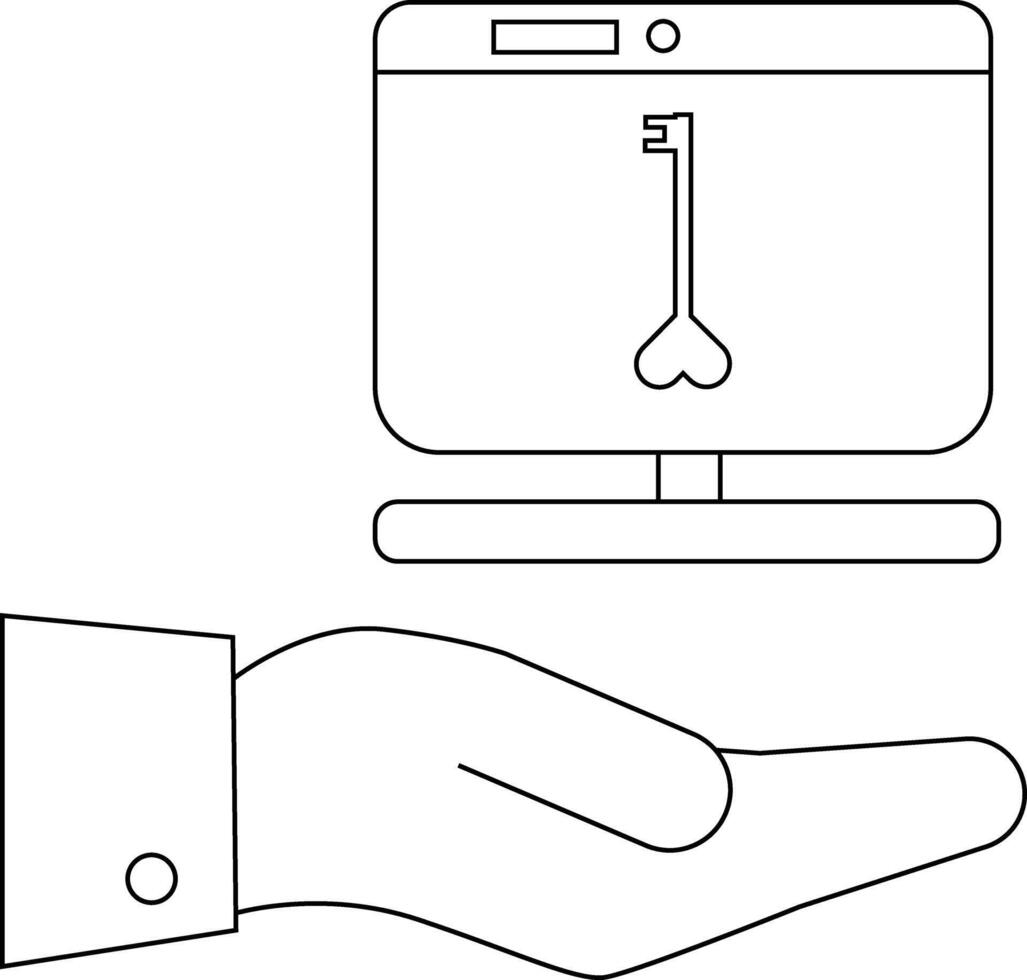 un computadora pantalla mostrando un llave con un en forma de corazon fondo encima un abierto mano vector