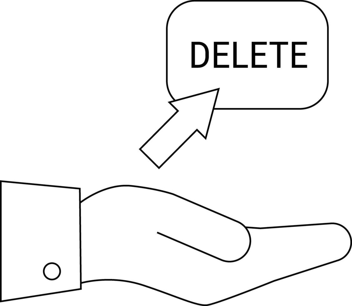 Hand pointing an arrow toward a delete button vector
