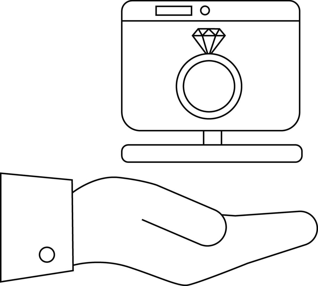 Hand presenting a ring on a computer screen vector