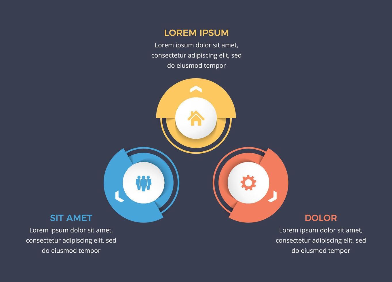 Circle diagram template with 3 elements, infographic template vector