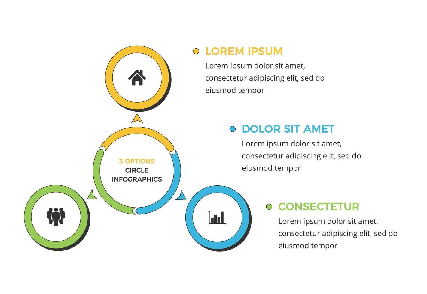 Simple circle diagram template with three elements, infographic template vector