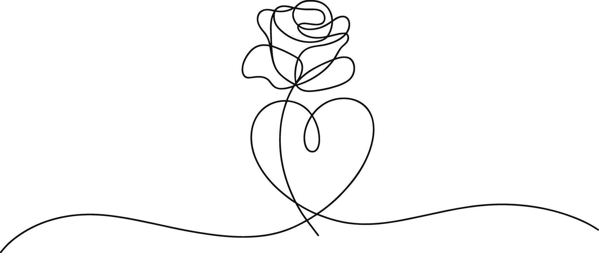 Single line drawing of a rose with a heart stem line art vector