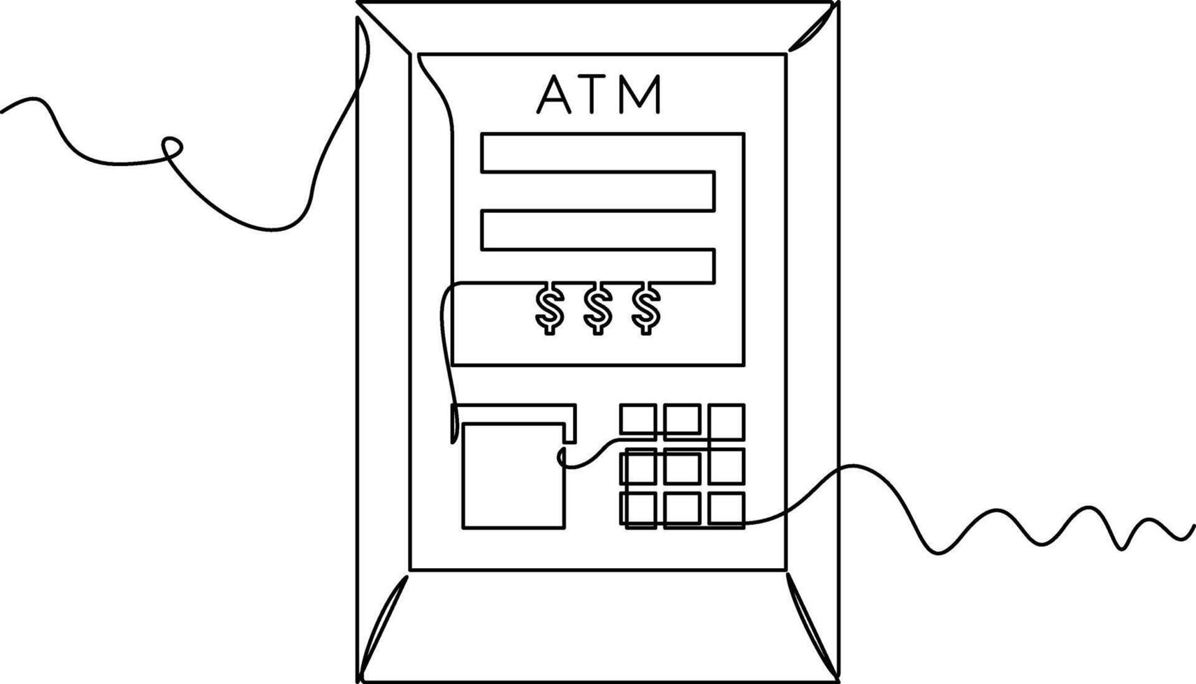 one line art ATM Machine illustration. line art, one continuous line, simple, hand drawn and sketch style. for icons, symbols, signs or logos vector