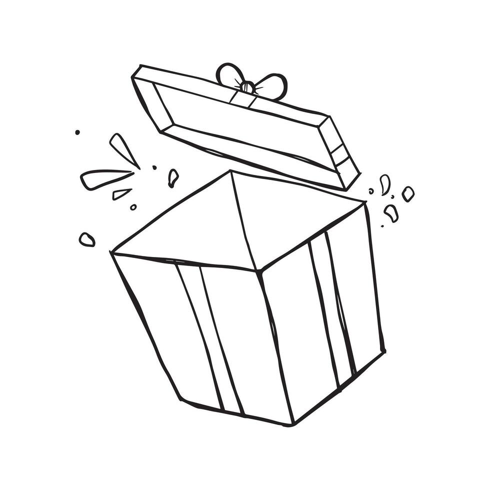 Hand Drawn Sketch of Open Empty Gift Box with Lid vector