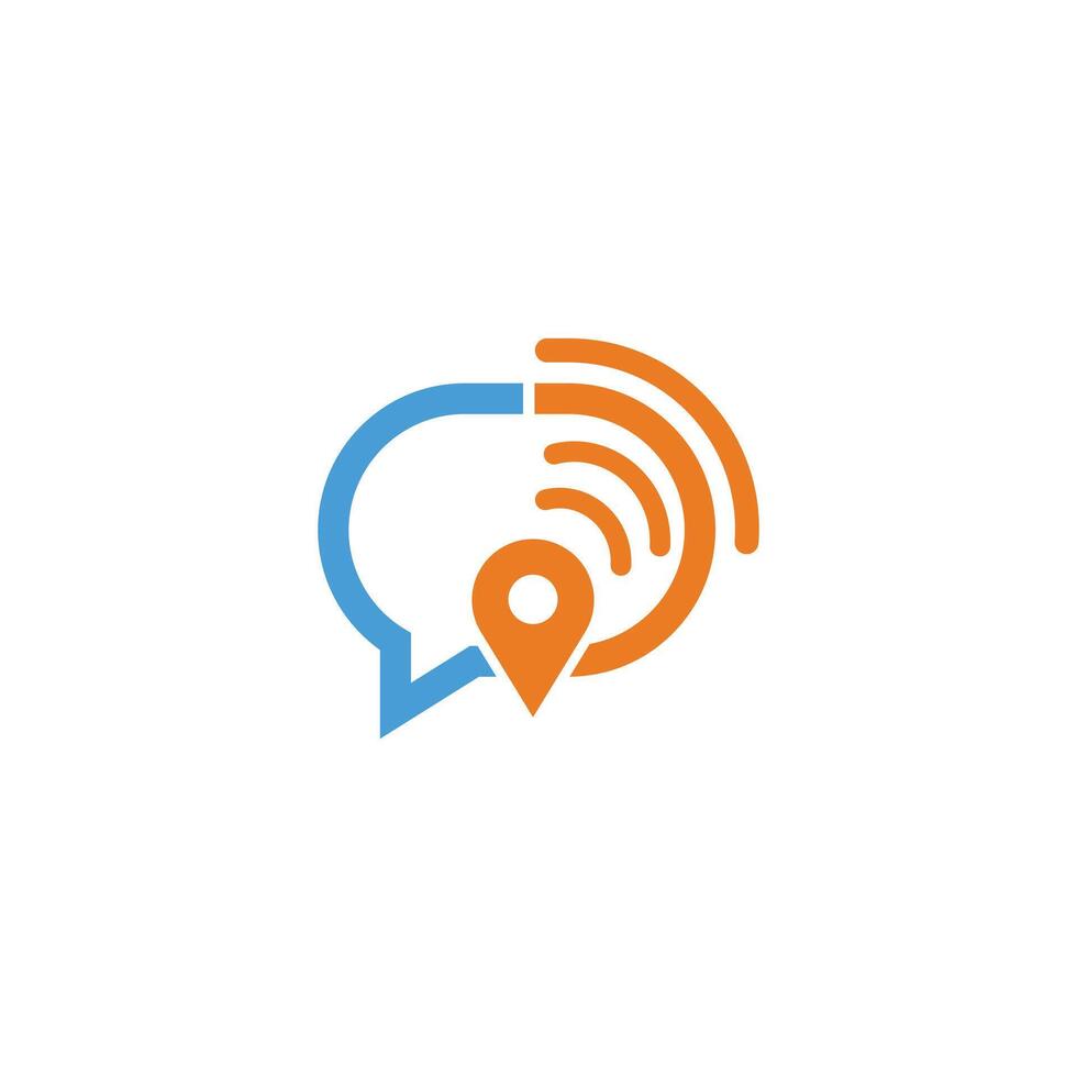Chat message bubble, location pin, and signal waves icon for communication technology. vector