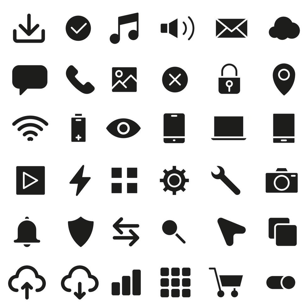 A set of black flat icons for mobile applications and interfaces. vector