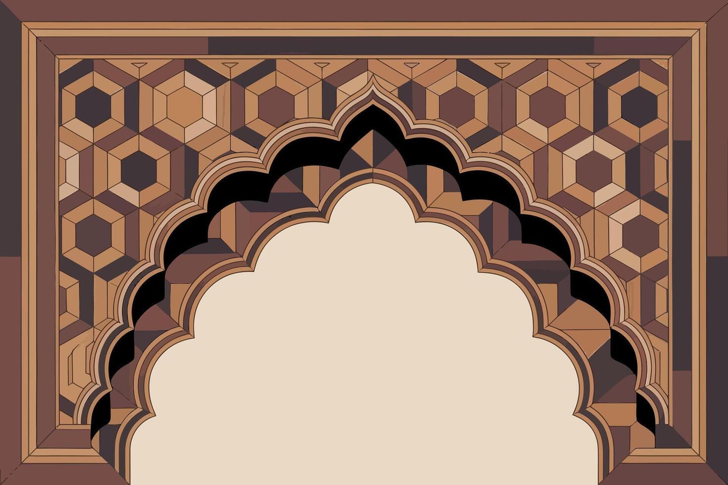 Mughal Arch with Geometric Wood Inlay Pattern illustration vector