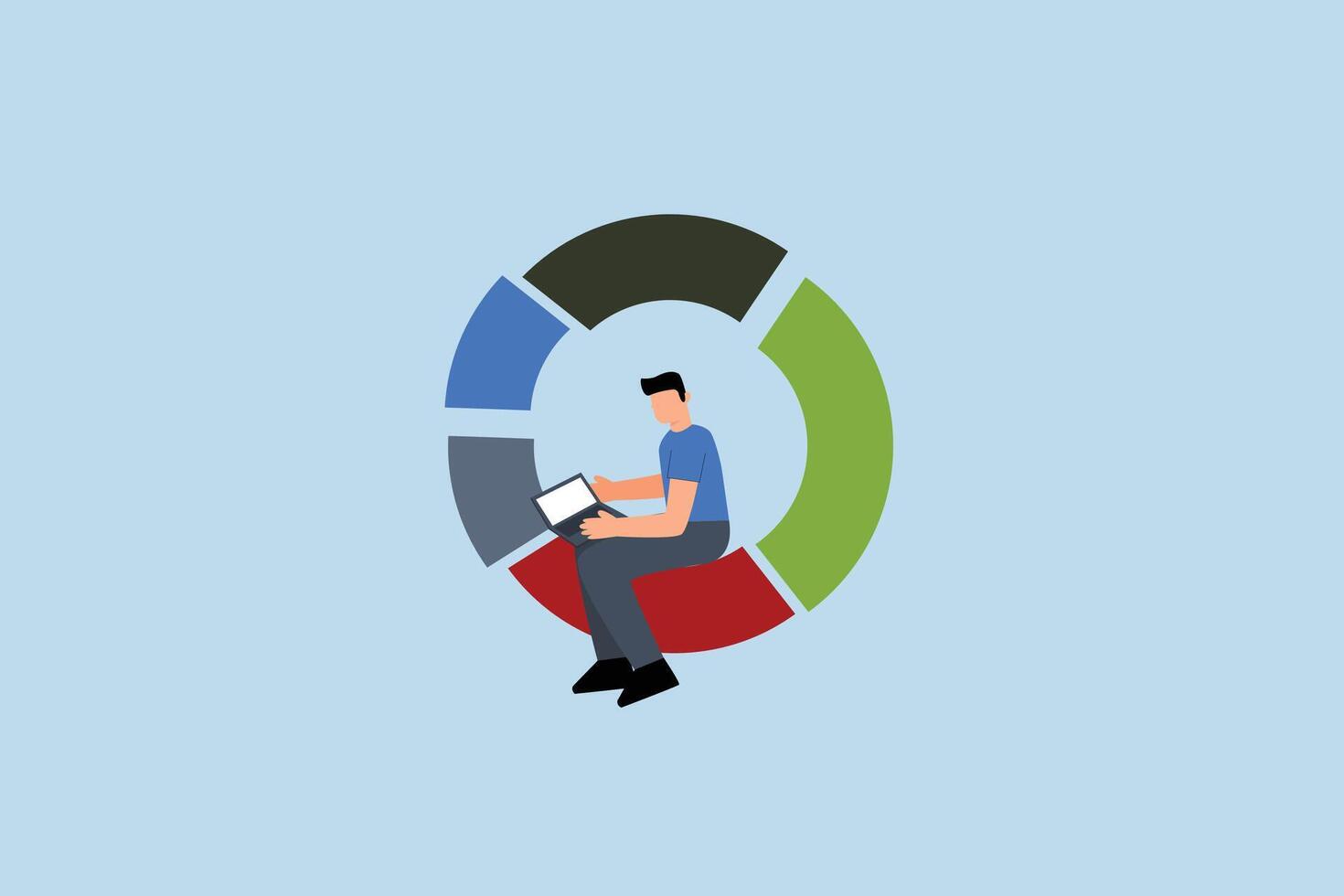 businessman working with computer laptop on pie chart vector