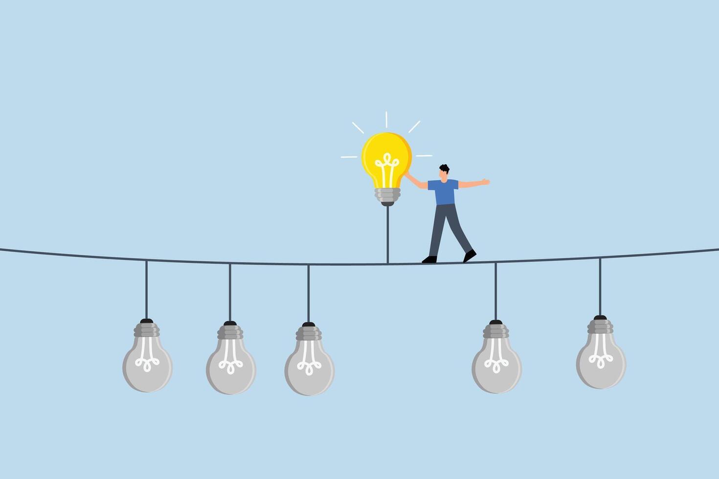 Difference idea innovation, businessman discover bright lightbulb from difference others vector