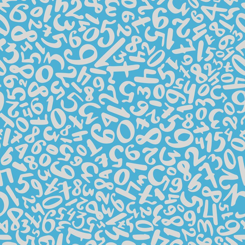 Light blue background filled with randomly scattered white handwritten numbers for versatile pattern for lining and endpapers vector