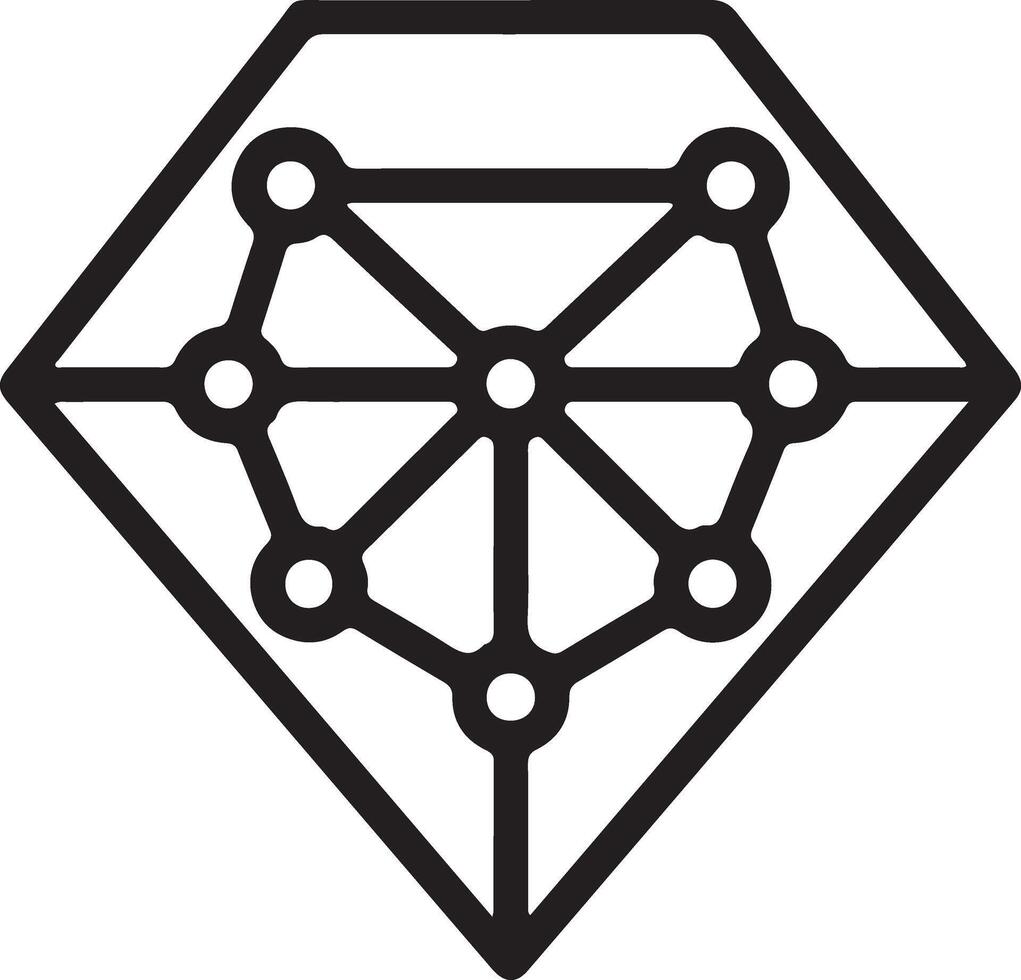 Abstract diamond-shaped network structure featuring interconnected nodes and lines, symbolizing data connections, blockchain technology, and digital integrity vector