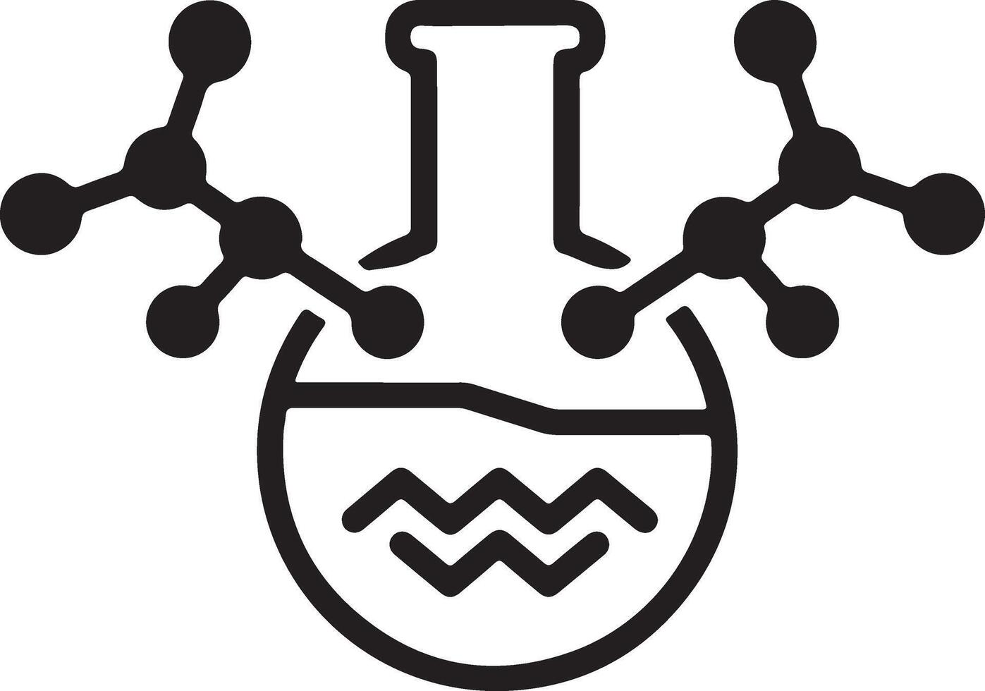 Chemical laboratory flask with molecular structures icon illustration, representing science, research, education, and biotechnology experiments. vector