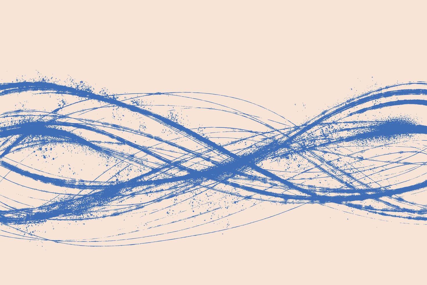 Hand drawn Blue Wave with Grunge Texture. Abstract spray paint strokes, ink splatter lines and rough scribble waves on beige background. Artistic backdrop for posters, web, banners, media. vector